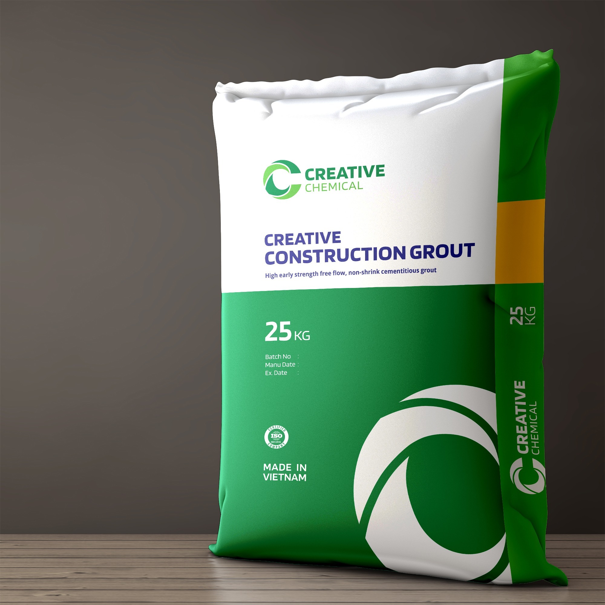 White Blank Paper Sack Cement Bag on a Wooden Floor. 3d Rendering